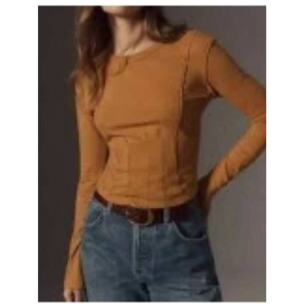 Like New! Anthropologie Pilcro Seamed Long-Sleeve Rust Top in Size M